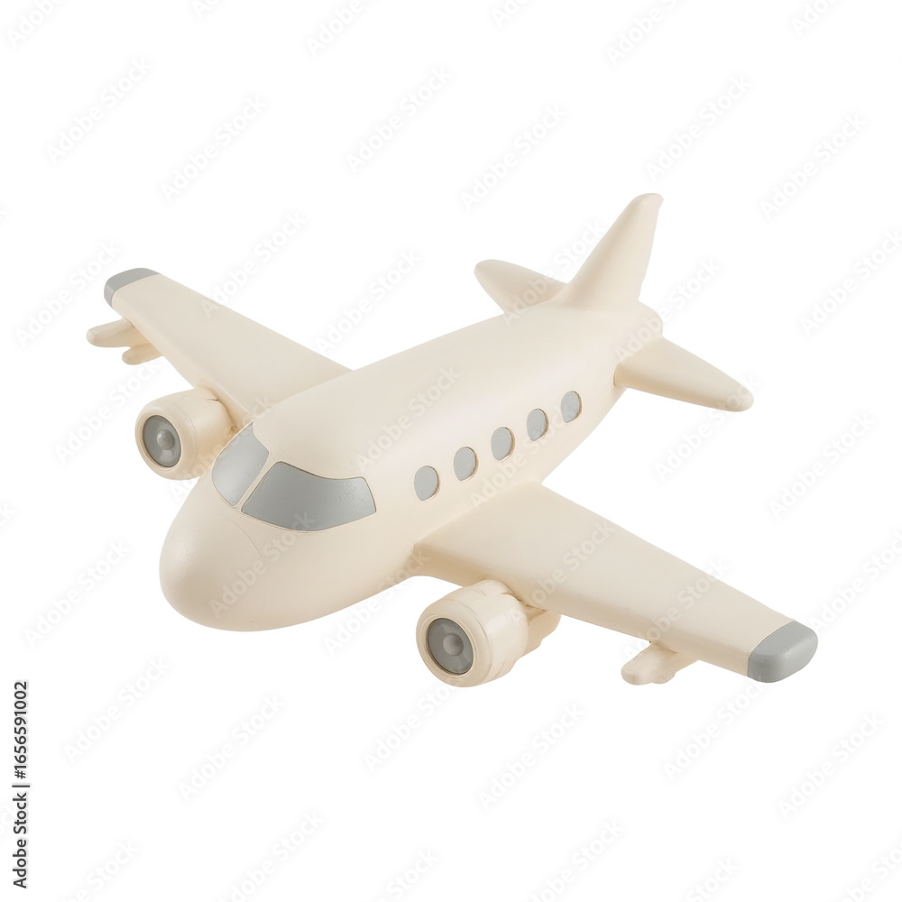 Fototapeta premium Dreamy airborne miniature, a whimsical travel companion on a canvas of neutrality, flying high