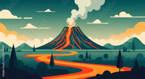 Majestic Volcano View Illustration Wallpaper