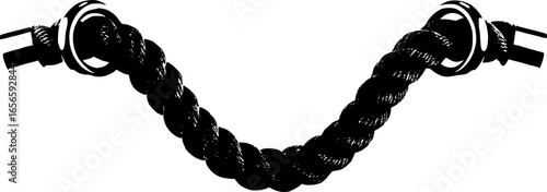 Long twisted rope connecting two metal rings, hanging and swinging freely in the air, forms an appealing curve that enhances visual interest and adds a decorative touch. vector png