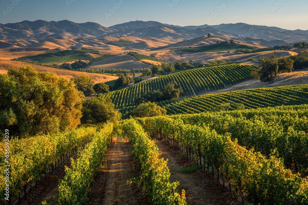 Fototapeta premium Vineyard landscape at golden hour