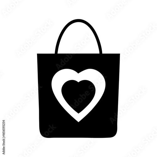 Minimalist shopping bag with heart shape icon silhouette vector illustration with white background