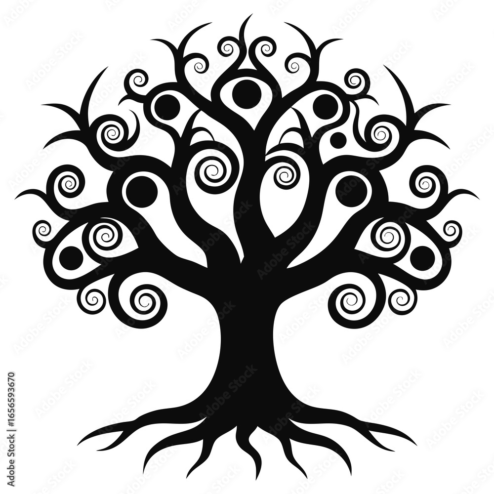 Obraz premium Silhouette vector illustration of a magical and cinematic digital fantasy tree