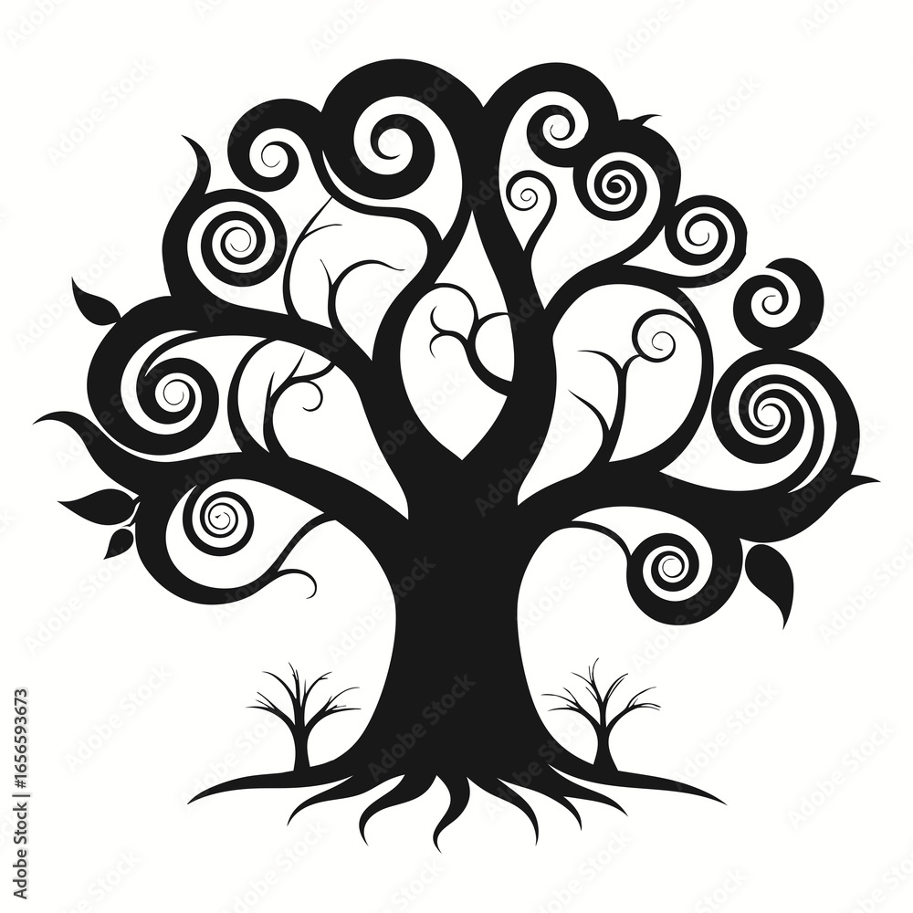 Obraz premium Silhouette vector illustration of a magical and cinematic digital fantasy tree
