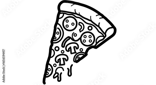 Delicious pizza slice illustration with pepperoni and mushrooms for food lovers and pizza fans drawing art
