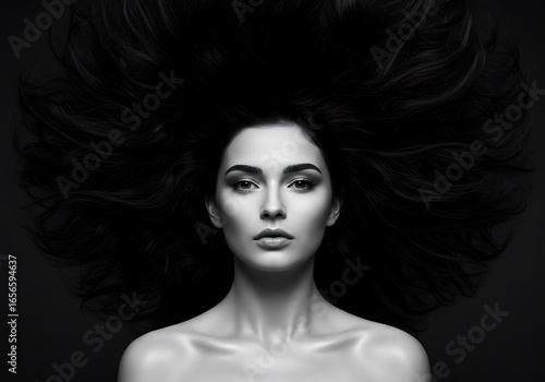 Wallpaper Mural Striking beauty portrait of a woman with voluminous dark hair and makeup Torontodigital.ca