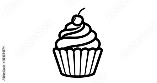 Delicious cupcake with cherry on top vector illustration for bakery shop and dessert lovers project design
