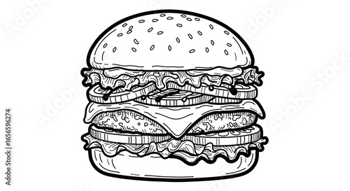 Delicious hand drawn burger vector illustration for restaurant menu and fast food design projects needs