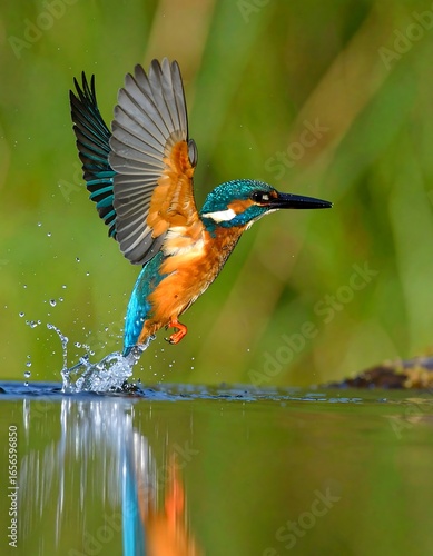 Kingfisher in flight over water