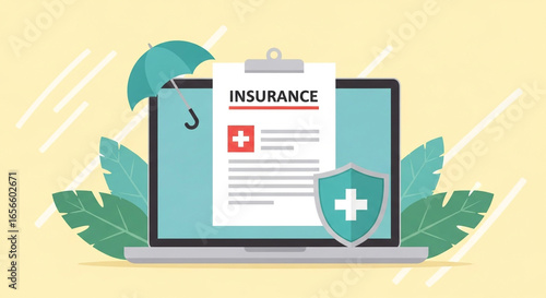Healthcare Protection: A digital representation of a medical insurance plan, displayed on a laptop screen, symbolizes the protection of health and wellbeing.