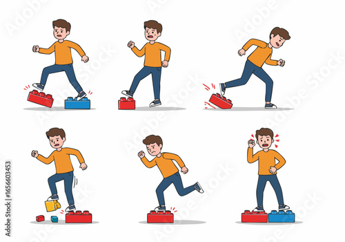 Man Stepping on Toy Blocks: A Painful Experience and Unforeseen Household Hazard