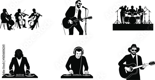 Music performers: bands, musicians, DJ's playing live music at event