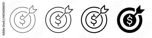 Investment target icon set in two styles. Dollar target icon. Vector illustration