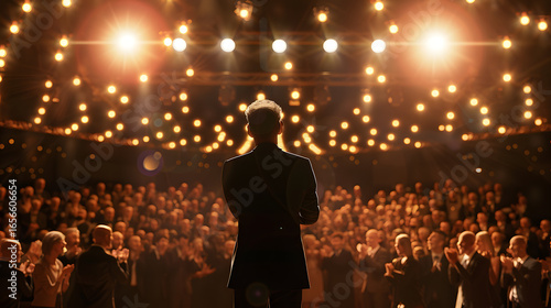 A man stands on a stage in front of a crowd