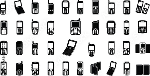 Collection of classic cell phones silhouettes, retro and nostalgic