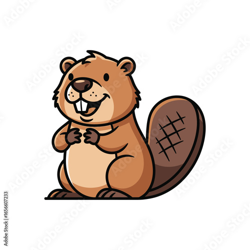 Cartoon Beaver Smiling with Big Teeth.