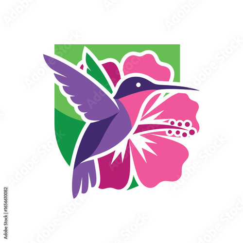 Hummingbird and Hibiscus Flower Design.