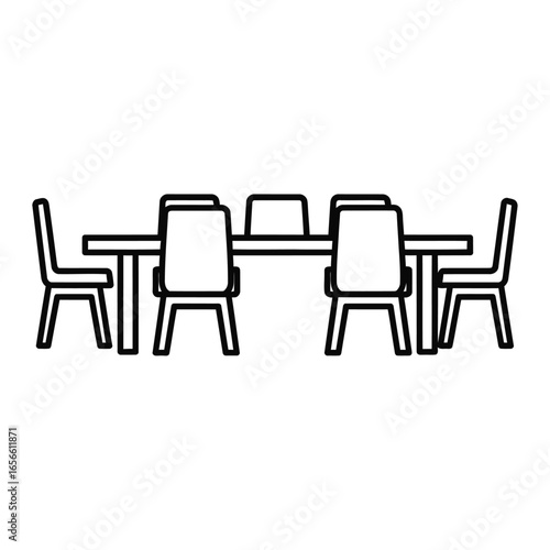 Illustration of a conference table with chairs, symbolizing meetings, collaboration, and corporate discussions isolated on white background