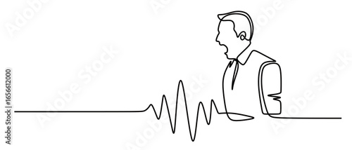 continuous line art of a man shouting and getting angry. the concept of a boss's anger towards a subordinate. Stress and depression.