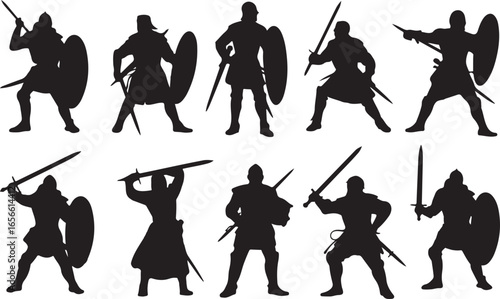 Warrior Silhouette Vector Illustration on Plain Field for Historical Art