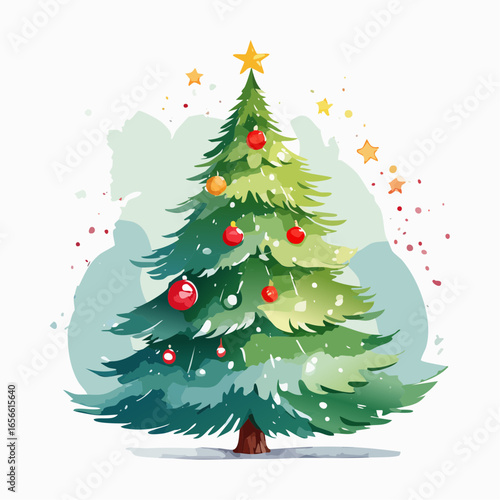 クリスマスツリー　水彩画風