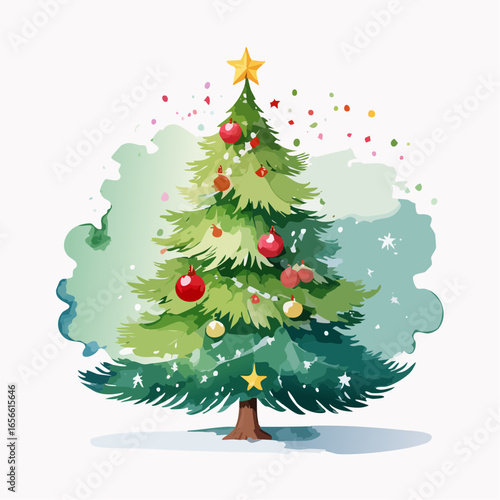 クリスマスツリー　水彩画風