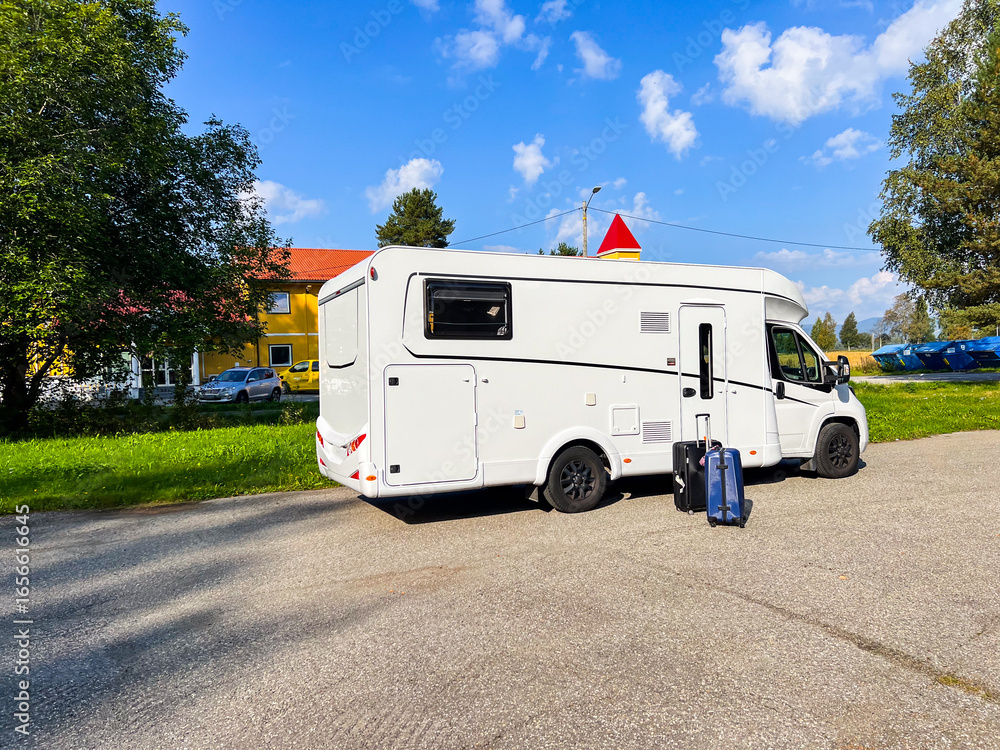 custom made wallpaper toronto digitalCamper van parked near a hotel with luggage, all set for an exciting road trip