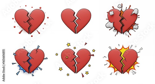 Broken hearts cartoon illustrations set