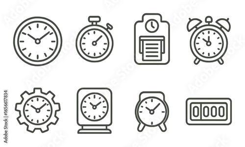 Collection of various clock and timer icons on a textured background
