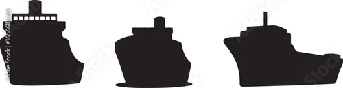 Ship Silhouette Collection Vector Illustration Boat Vessel Water Transport