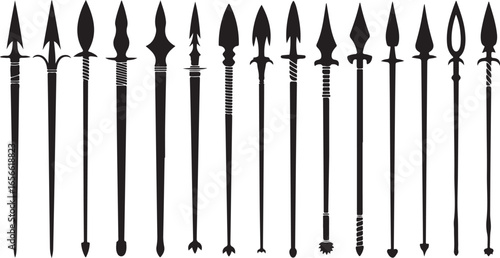 Spear Silhouette Collection Vector Illustration Ancient Weaponry Sharp