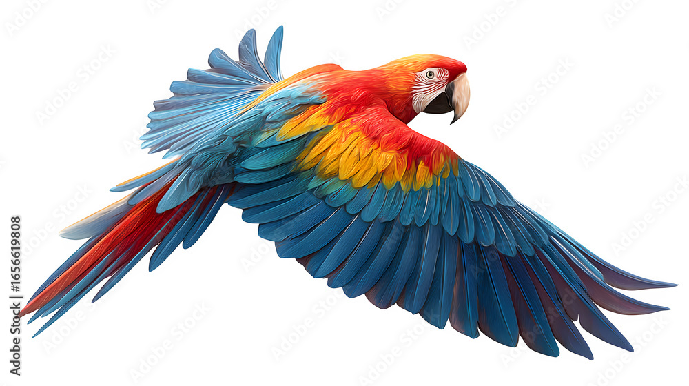 Fototapeta premium colorful flying parrot isolated on white background, HD realistic