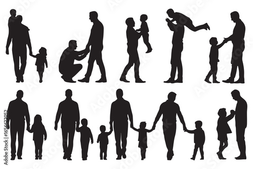 Father and Child Silhouette Bundle , Dad and Kids Bonding Vector Illustrations
