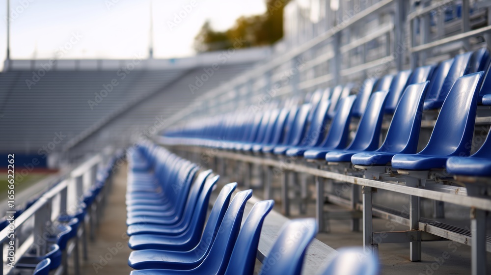 Fototapeta premium Empty stadium seating outdoor sports venue photography daytime wide angle loneliness and anticipation