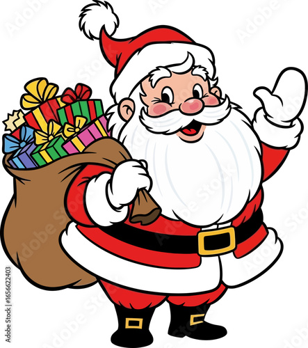 Santa Claus with a bag containing Christmas gifts vector eps 10