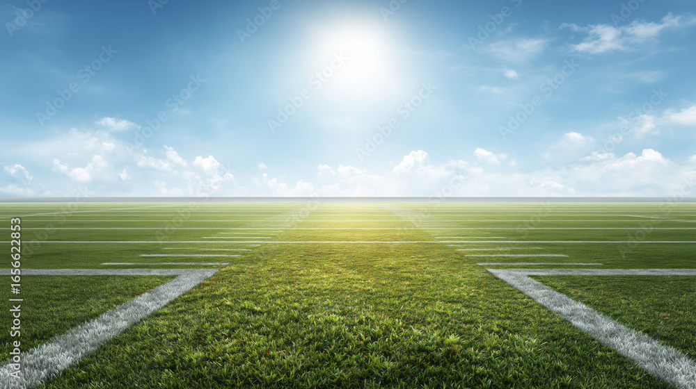 Obraz premium Exciting football match at green field stadium outdoor sports event bright day dynamic atmosphere