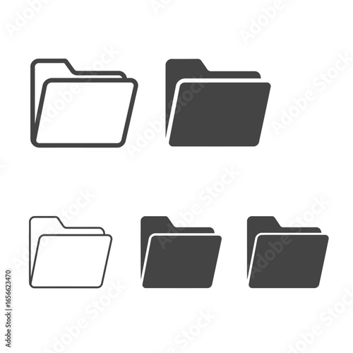 Five Folder Icons Open and Closed Outline and Solid