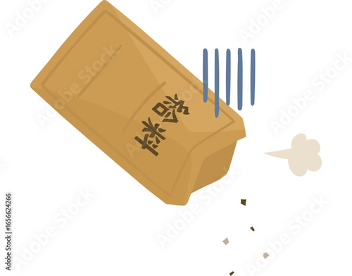斜めに傾いた元気のない給料袋からくずが落ちてすっからかんを表現したイラスト
