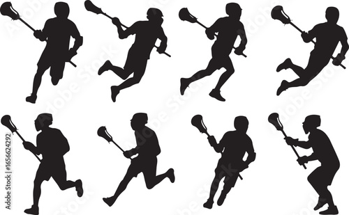 Silhouette Lacrosse Players Collection Vector Illustration Action Sport