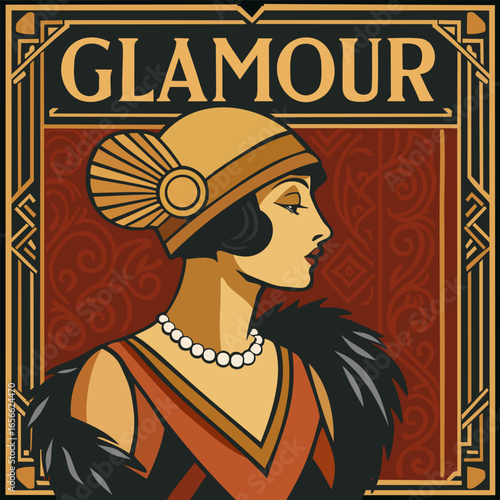 Glamour. Flapper. Retro poster in art deco style. Vector illustration