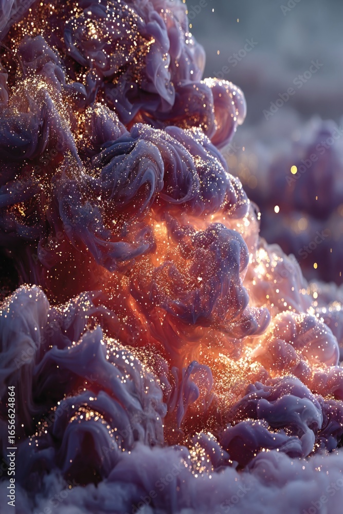 Obraz premium Purple smoke effect with glitter particles and fog