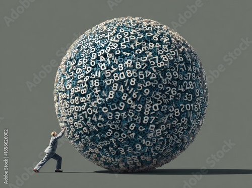 Man Struggling with a Huge Data Sphere