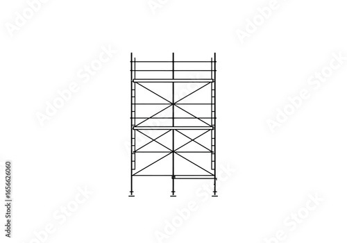Scaffolding tower two levels visible supports at the base crossbracing for stability