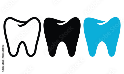 Dental icons. Tooth icon. Teeth in flat and linear design vector Template