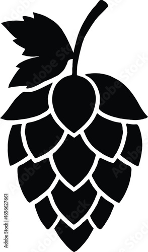 Black Hop Cone Silhouette with Leaf