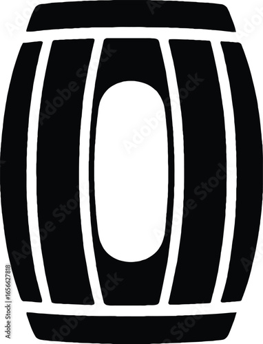 Black silhouette of a wooden barrel with white bands and a white oval opening vintage