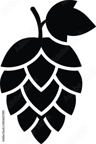 Black Silhouette of a Hop Cone with Leaf on a White Background plant ingredient