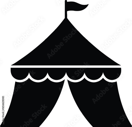 Black Silhouette of a Circus Tent with a Flag icon symbol
