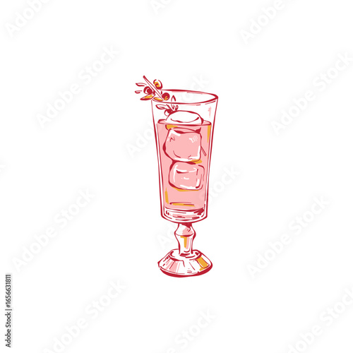 Minimalist vector illustration of a cocktail. Hand-drawn line art in modern style, stylish bar design on light background.
