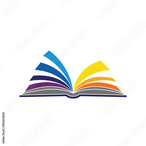 Open book with colorful pages fanning out on a white background Keywords: book, open book, pages, colorful, education, learning, knowledge