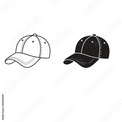 Outline and silhouette of a baseball cap headwear accessory